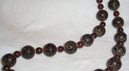 Carved antique jade and sandalwood necklace